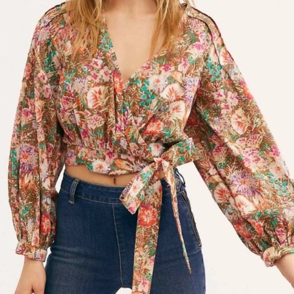 Free People Floral Wrap Top
